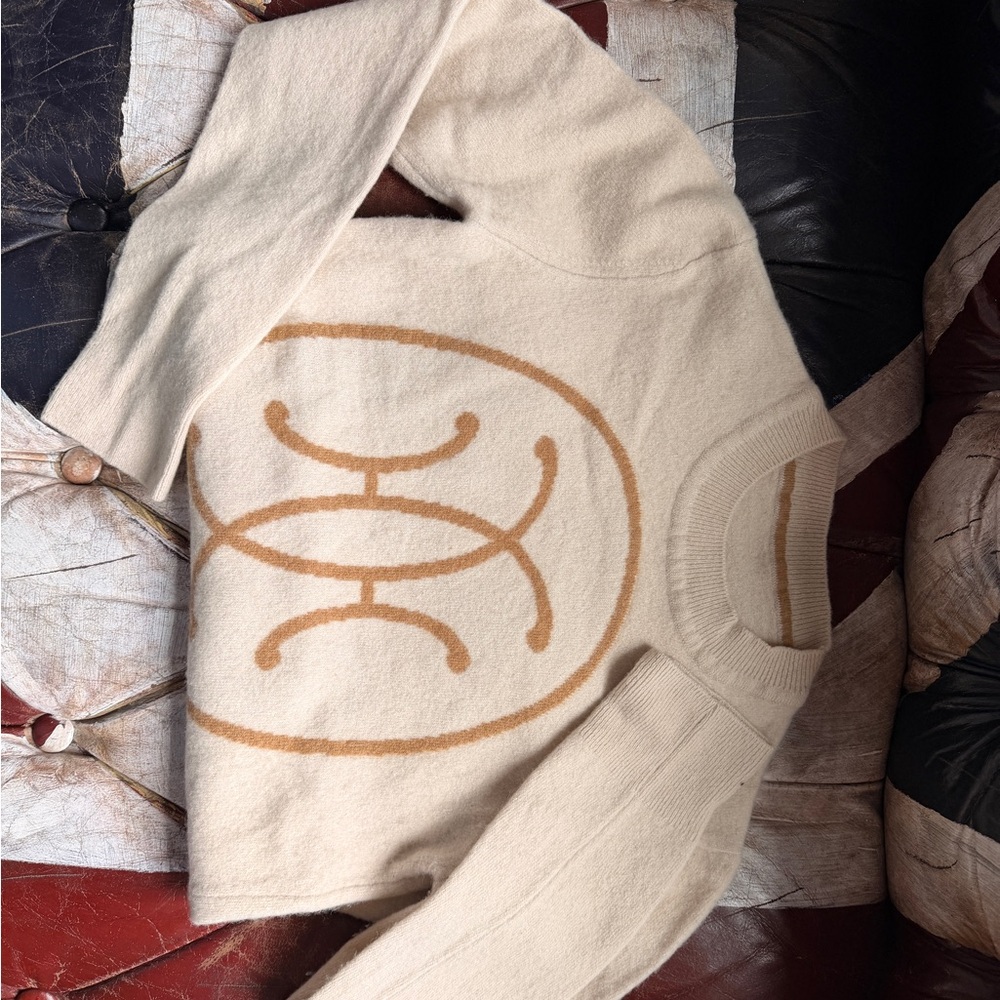 Cream Sweater with Tan Logo Graphic